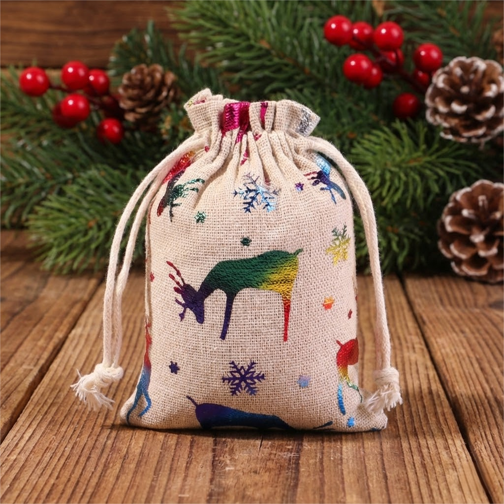 Christmas Foil Drawstring Gift Bags