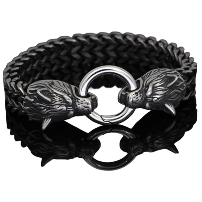 Vintage Viking Double Wolf Head Bracelet