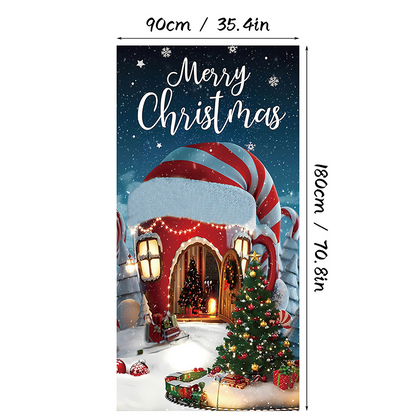 Christmas Door Cover Banner Backdrop Decoration-Fabric Reusable