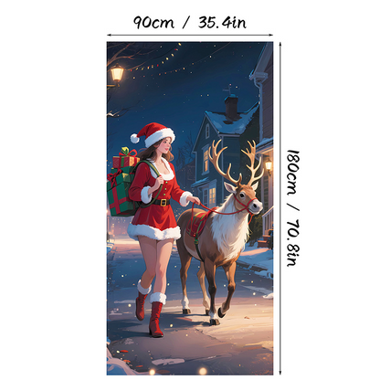 Christmas Door Cover Banner Backdrop Decoration-Fabric Reusable
