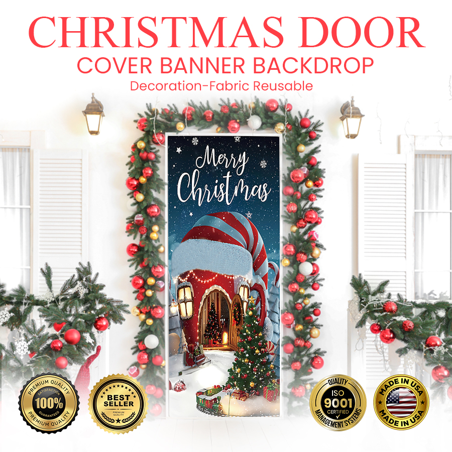 Christmas Door Cover Banner Backdrop Decoration-Fabric Reusable