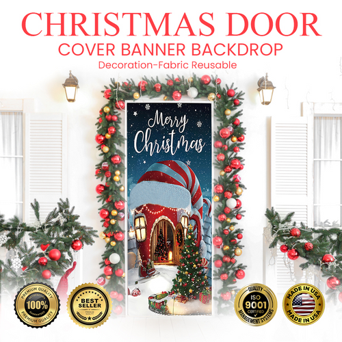 Christmas Door Cover Banner Backdrop Decoration-Fabric Reusable