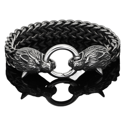 Vintage Viking Double Wolf Head Bracelet