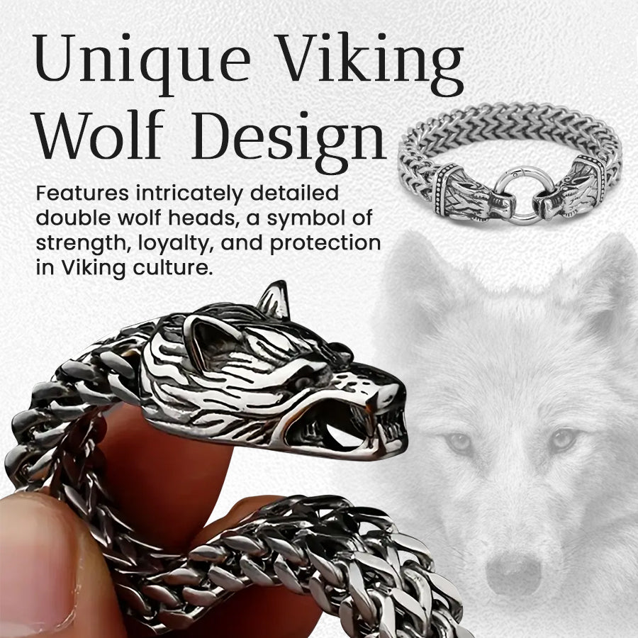 Vintage Viking Double Wolf Head Bracelet