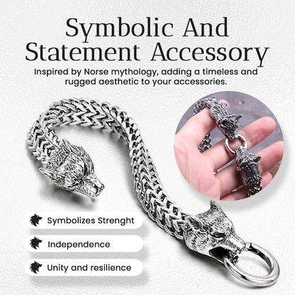 Vintage Viking Double Wolf Head Bracelet