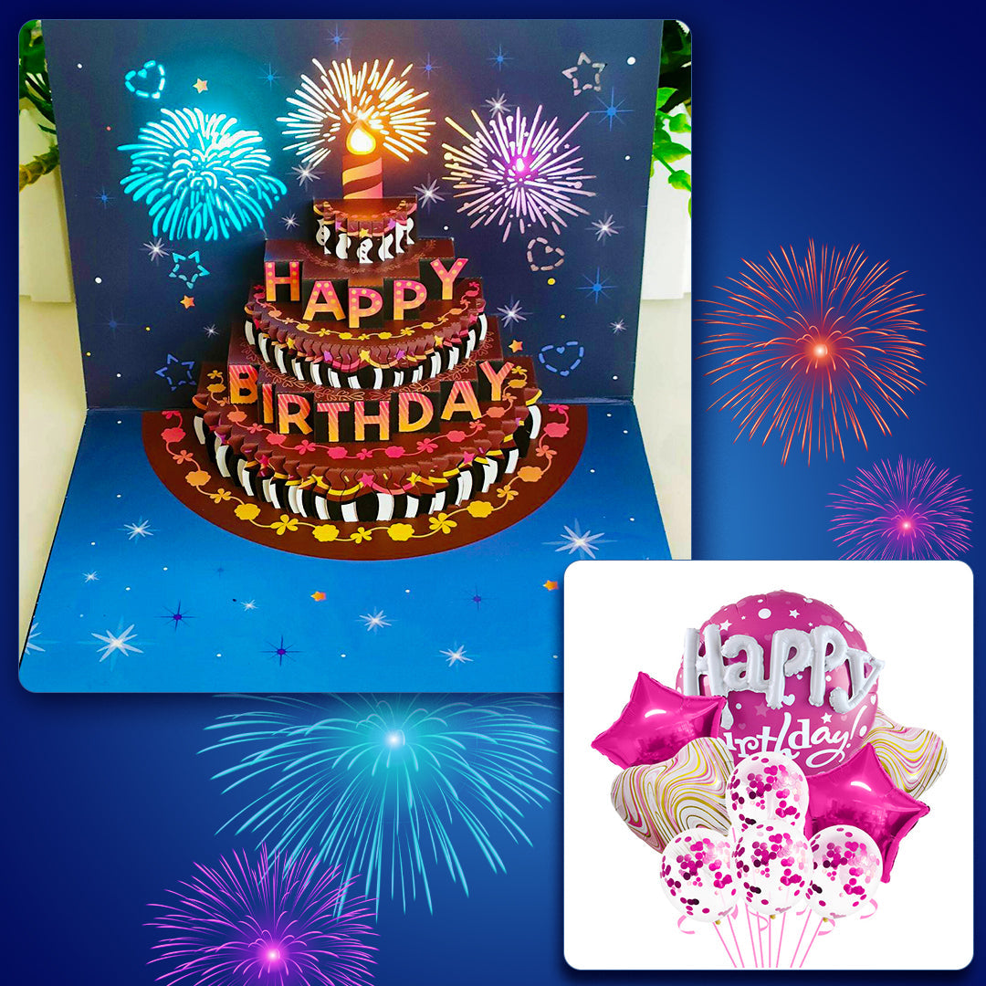 LIGHTS & SOUND Pop up Happy Birthday Card Set🎈