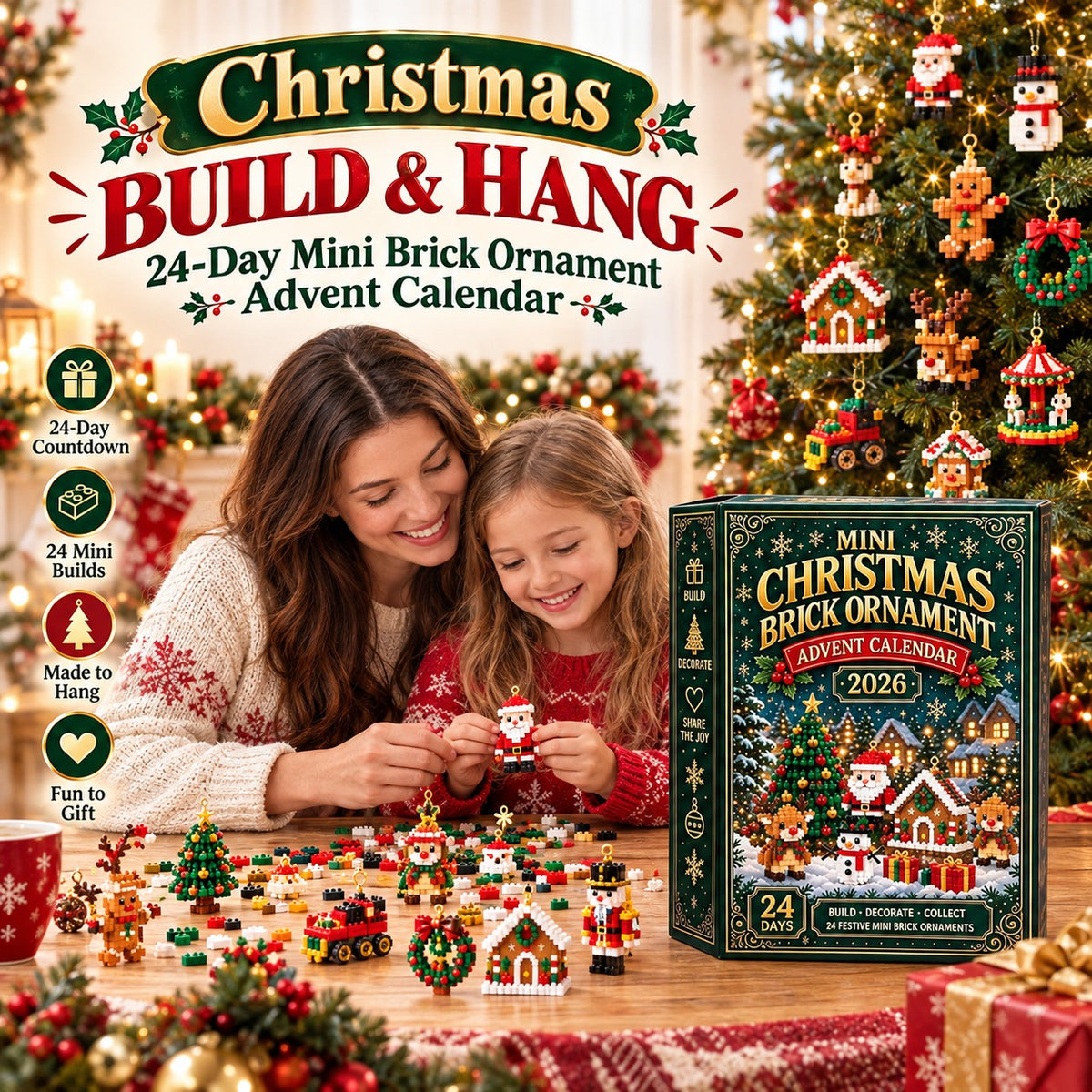 Christmas Build & Hang – 24-Day Mini Brick Ornament Advent Calendar