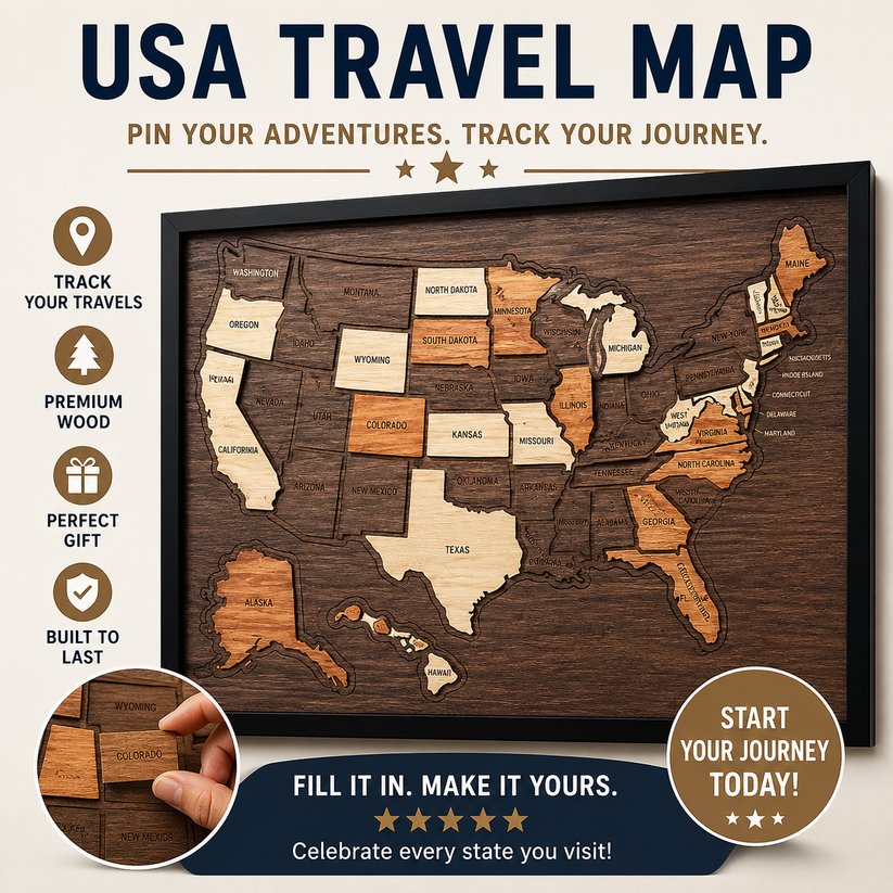 Map Your Memories🗺️Wooden USA Travel Map Puzzle🧩