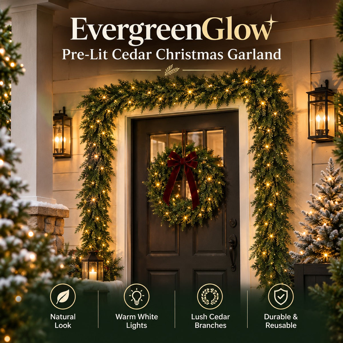 EvergreenGlow Pre-Lit Cedar Christmas Garland