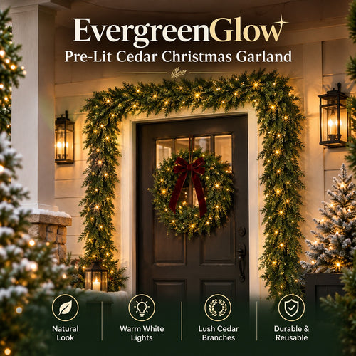 EvergreenGlow Pre-Lit Cedar Christmas Garland