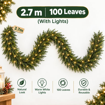 EvergreenGlow Pre-Lit Cedar Christmas Garland