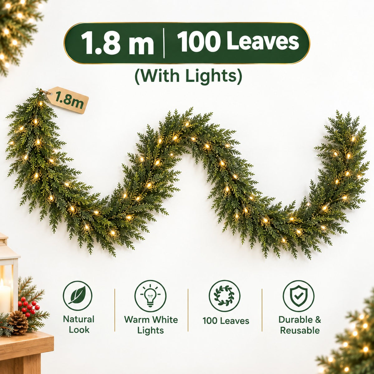 EvergreenGlow Pre-Lit Cedar Christmas Garland
