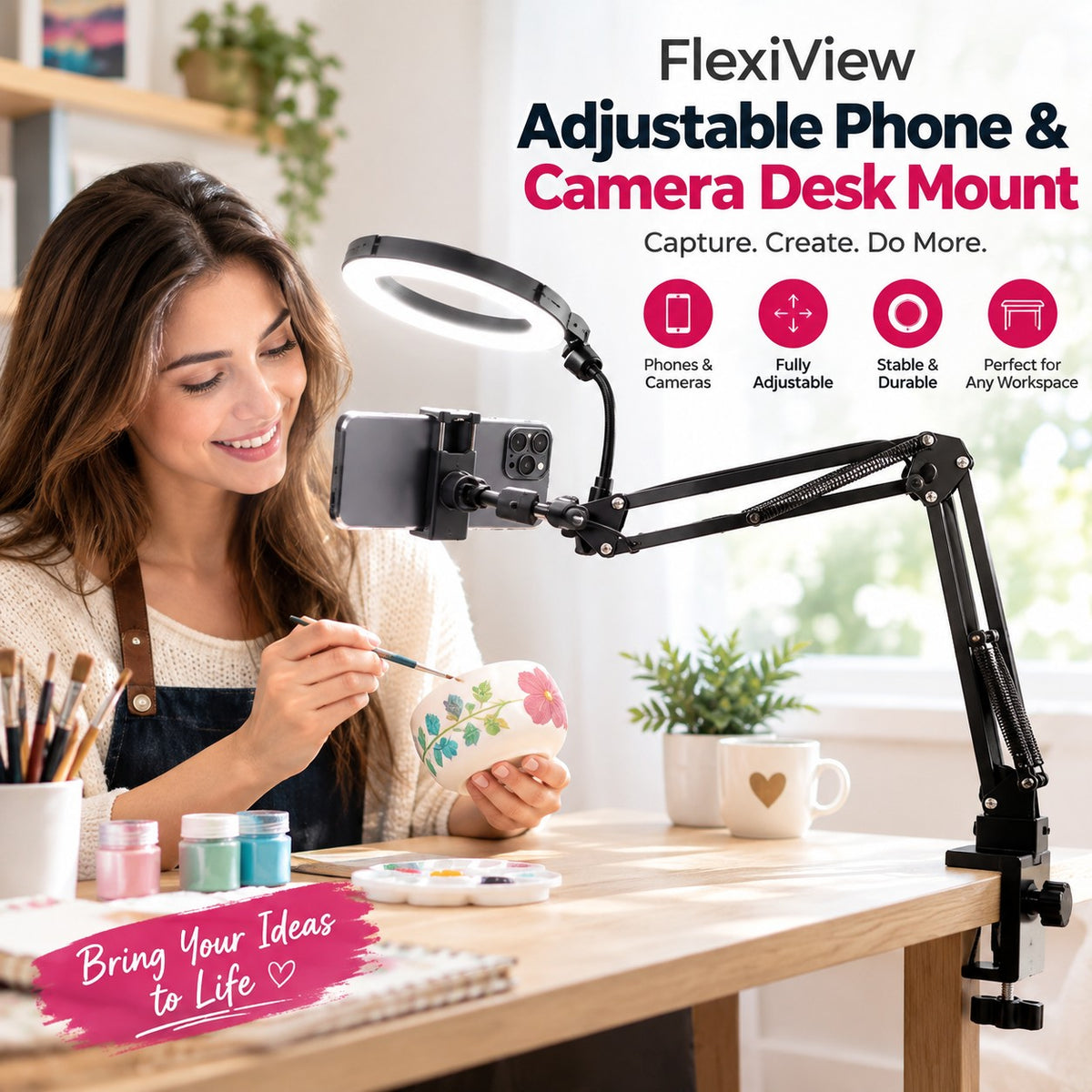 FlexiView Adjustable Phone & Camera Desk Mount