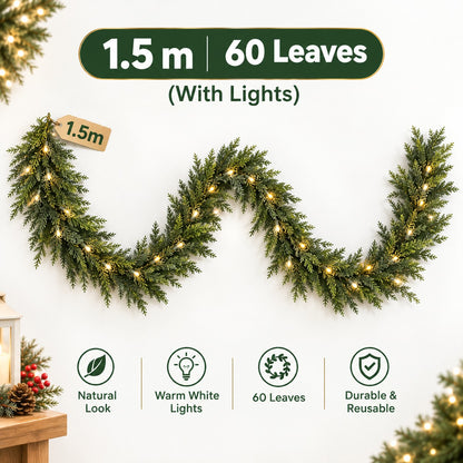 EvergreenGlow Pre-Lit Cedar Christmas Garland