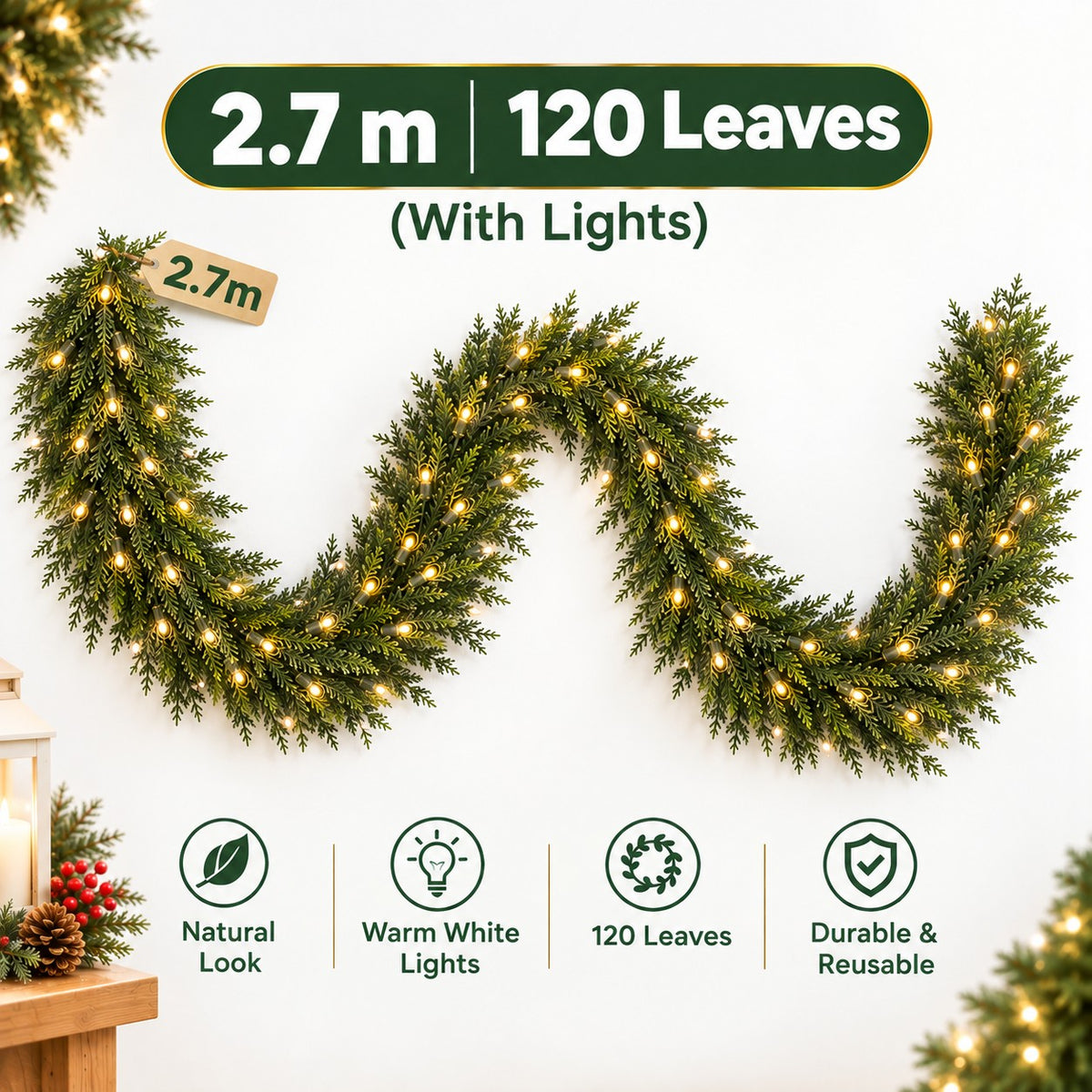 EvergreenGlow Pre-Lit Cedar Christmas Garland