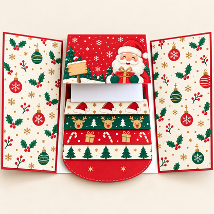 Christmas Waterfall Gift Card Booklet – Pull-Tab Gift Holder for 4 Cards