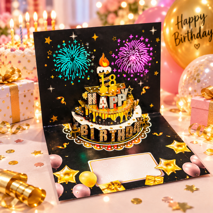 🎂 3D Musical Birthday Card with Blow-Out Candle & Firework Lights